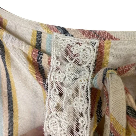 Sadie & Sage Summer Linen Striped Tier Maxi Dress Adjustable Straps - Picture 6 of 8